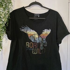 American Eagle Black Tee with Vibrant Graphic